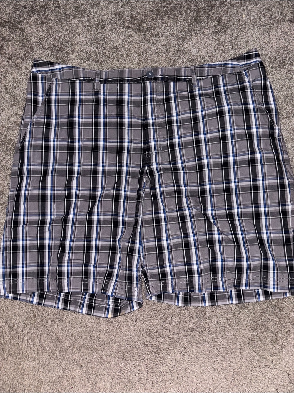 croft & barrow Gray Plaid Shorts with Blue Accents